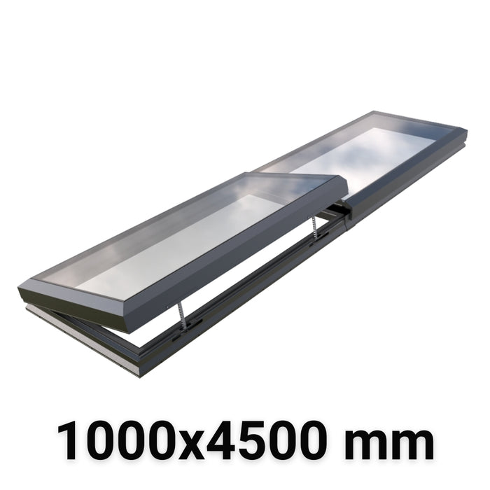 1000 x 4500 mm Electric Opening Modular Skylight | Glass Link | 1 Fixed 1 Opening