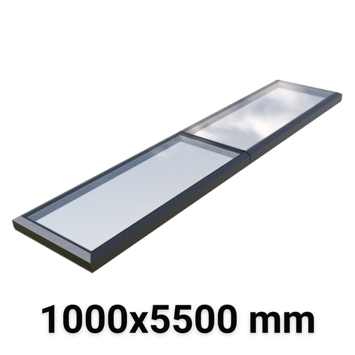 1000 x 5500 mm Fixed Modular Skylight | Glass Link | 2 Fixed 0 Opening