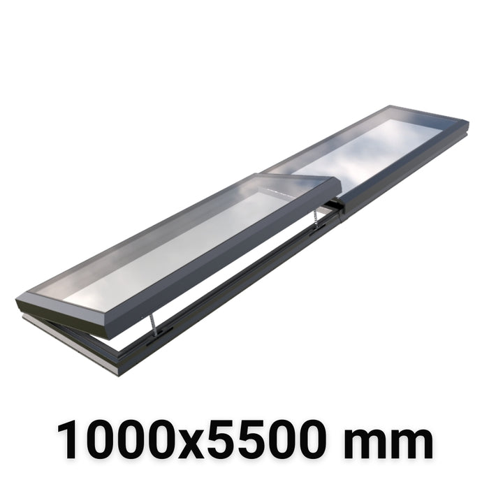 1000 x 5500 mm Electric Opening Modular Skylight | Glass Link | 1 Fixed 1 Opening