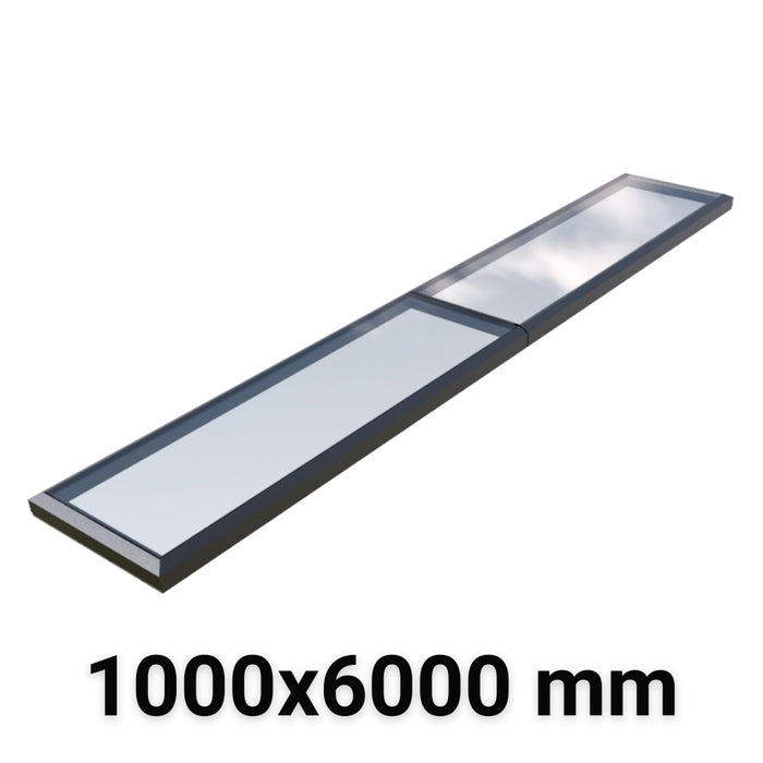 1000 x 6000 mm Fixed Modular Skylight | Glass Link | 2 Fixed 0 Opening