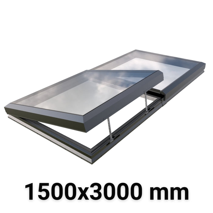 1500 x 3000 mm Electric Opening Modular Skylight | Glass Link | 1 Fixed 1 Opening