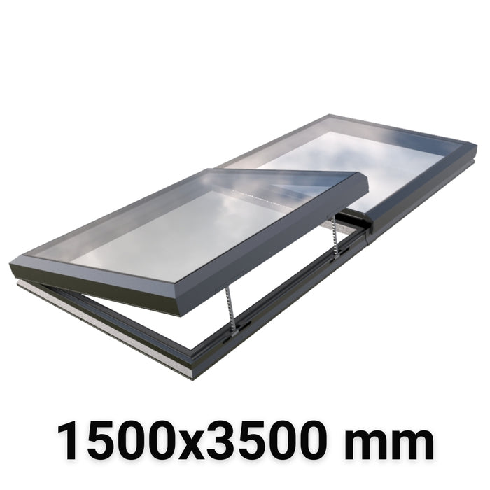 1500 x 3500 mm Electric Opening Modular Skylight | Glass Link | 1 Fixed 1 Opening