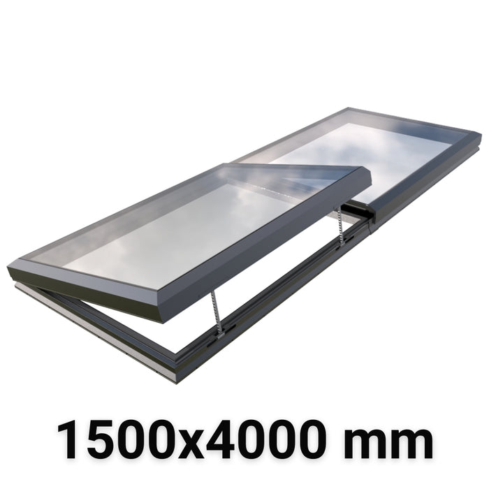 1500 x 4000 mm Electric Opening Modular Skylight | Glass Link | 1 Fixed 1 Opening