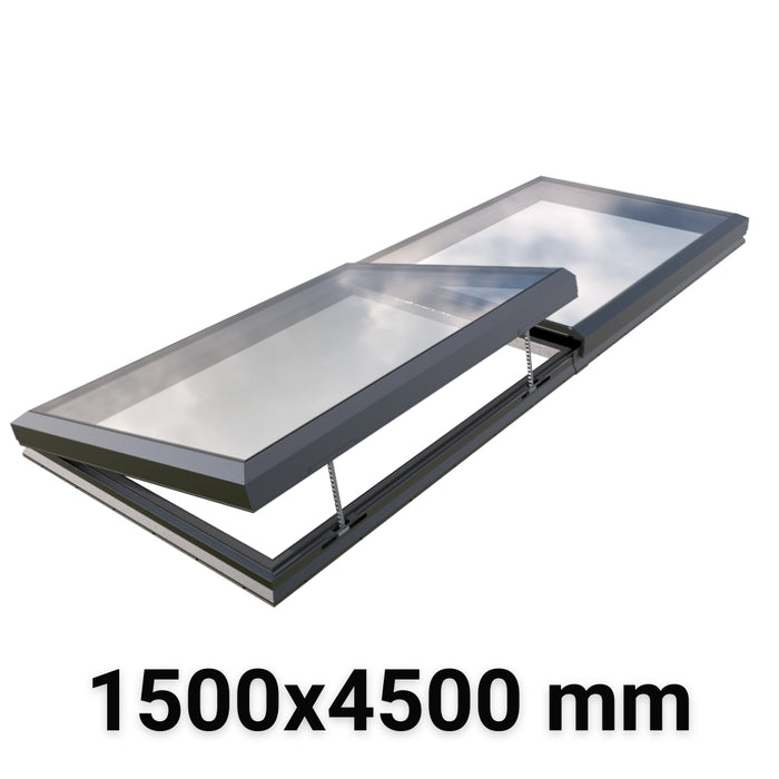 1500 x 4500 mm Electric Opening Modular Skylight | Glass Link | 1 Fixed 1 Opening