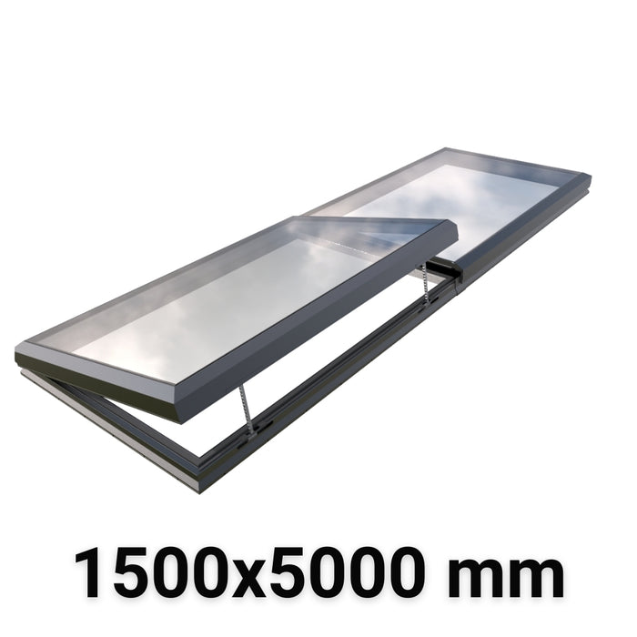 1500 x 5000 mm Electric Opening Modular Skylight | Glass Link | 1 Fixed 1 Opening