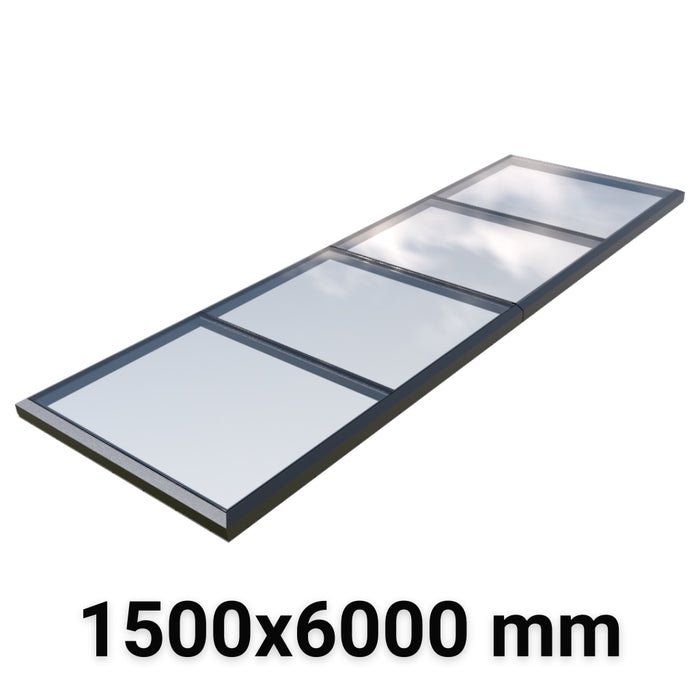 1500 x 6000 mm Fixed Modular Skylight | Glass Link | 2 Fixed 0 Opening