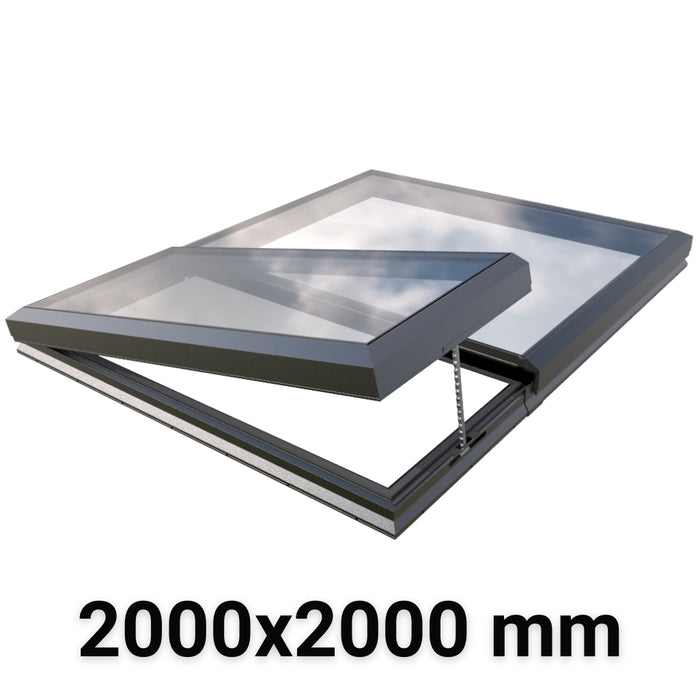 2000 x 2000 mm Electric Opening Modular Skylight | Glass Link | 1 Fixed 1 Opening