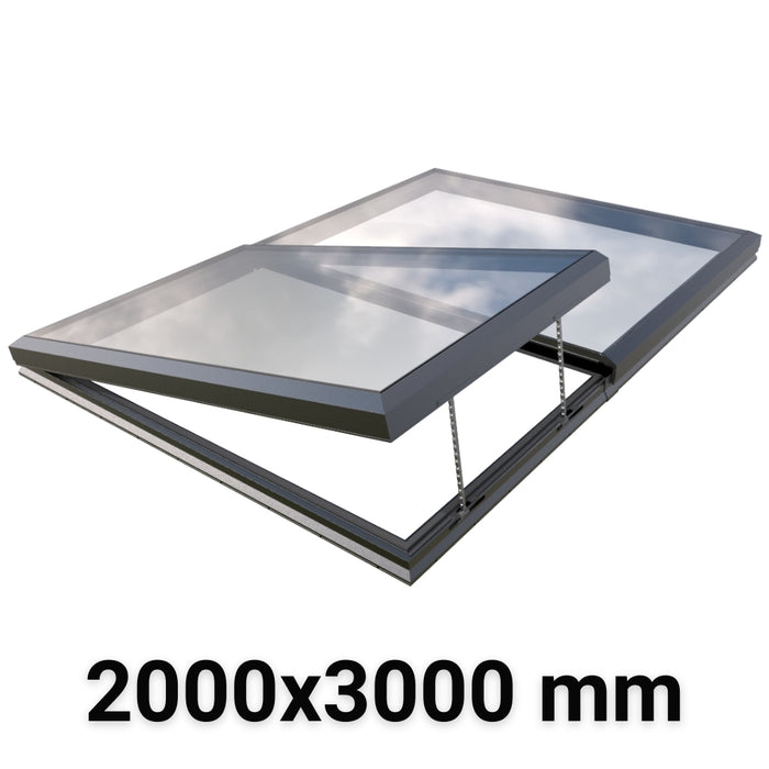 2000 x 3000 mm Electric Opening Modular Skylight | Glass Link | 1 Fixed 1 Opening