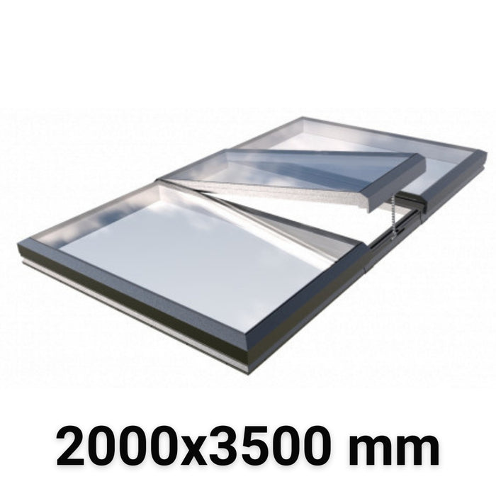 2000 x 3500 mm Electric Opening Modular Skylight | Glass Link | 2 Fixed 1 Opening