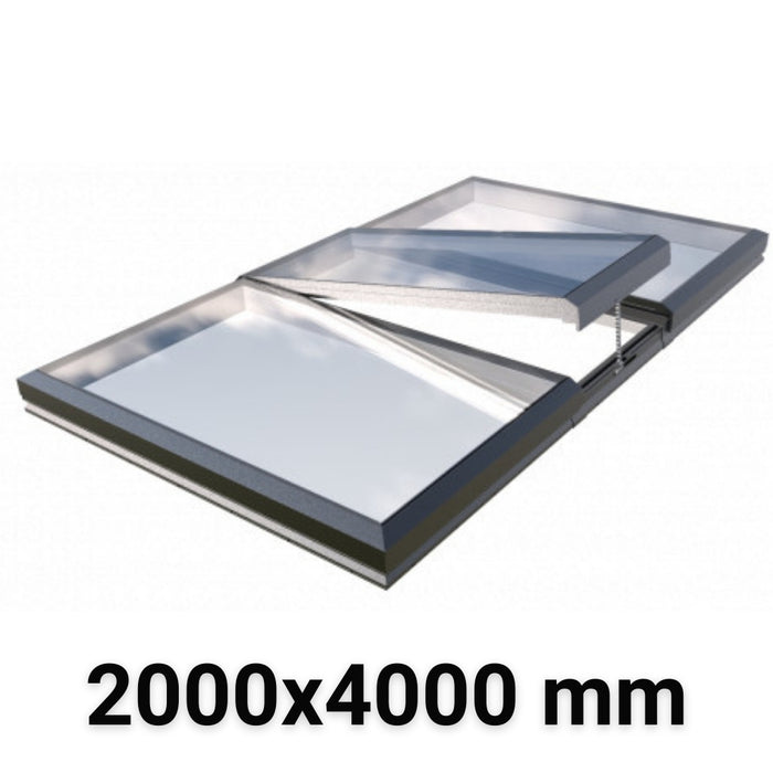 2000 x 4000 mm Electric Opening Modular Skylight | Glass Link | 2 Fixed 1 Opening