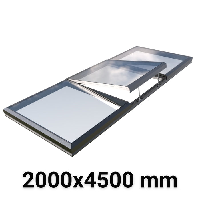 2000 x 4500 mm Electric Opening Modular Skylight | Glass Link | 2 Fixed 1 Opening