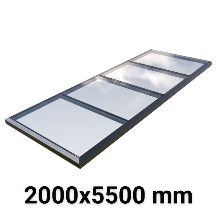 2000 x 5500 mm Fixed Modular Skylight | Glass Link | 2 Fixed 0 Opening