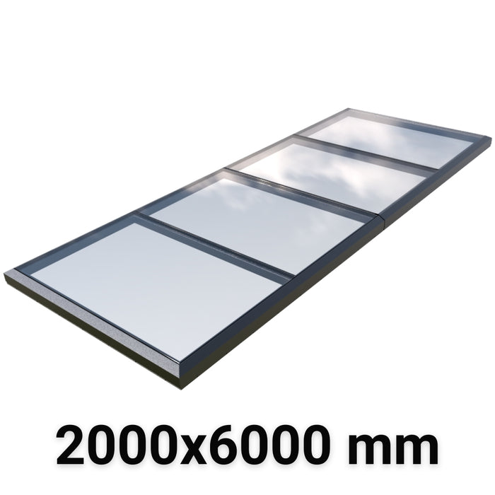 2000 x 6000 mm Fixed Modular Skylight | Glass Link | 2 Fixed 0 Opening
