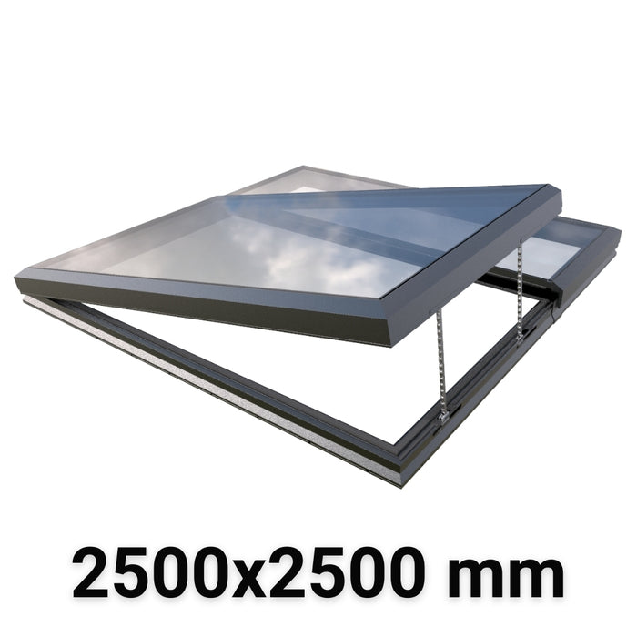 2500 x 2500 mm Electric Opening Modular Skylight | Glass Link | 1 Fixed 1 Opening