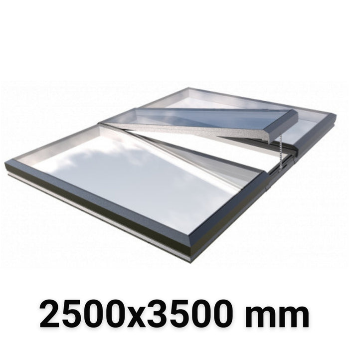 2500 x 3500 mm Electric Opening Modular Skylight | Glass Link | 2 Fixed 1 Opening