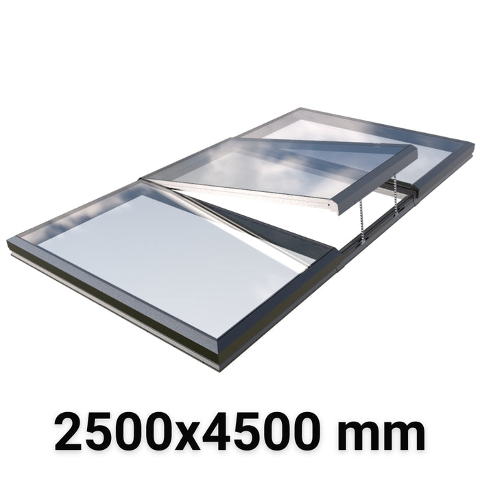 2500 x 4500 mm Electric Opening Modular Skylight | Glass Link | 2 Fixed 1 Opening