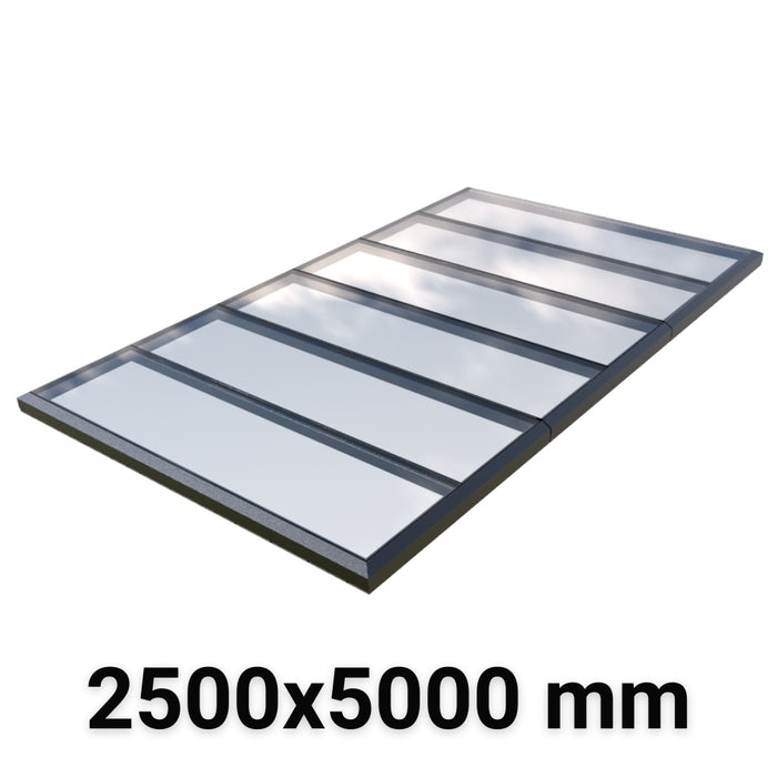 2500 x 5000 mm Fixed Modular Skylight | Glass Link | 3 Fixed 0 Opening