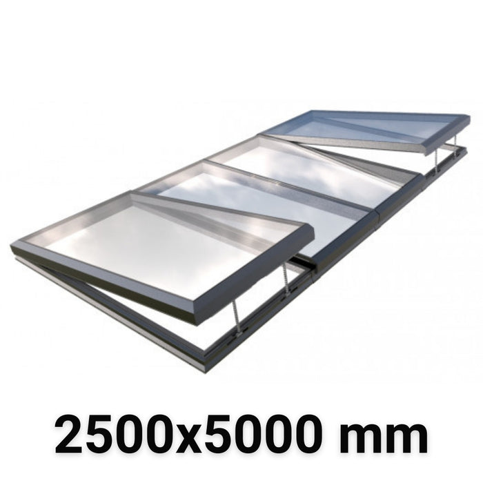 2500 x 5000 mm Electric Opening Modular Skylight | Glass Link | 2 Fixed 2 Opening