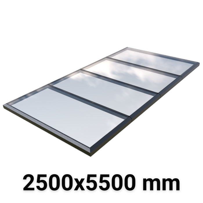 2500 x 5500 mm Fixed Modular Skylight | Glass Link | 4 Fixed 0 Opening