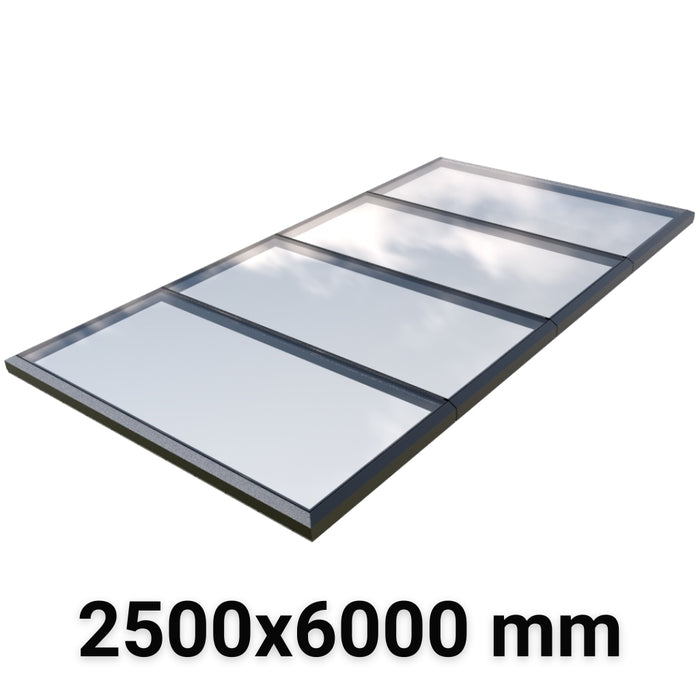 2500 x 6000 mm Fixed Modular Skylight | Glass Link | 4 Fixed 0 Opening