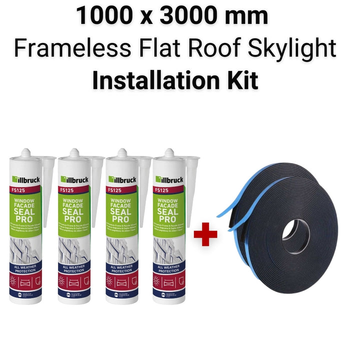 1000 x 3000 mm Flat Roof Skylight Installation Kit.