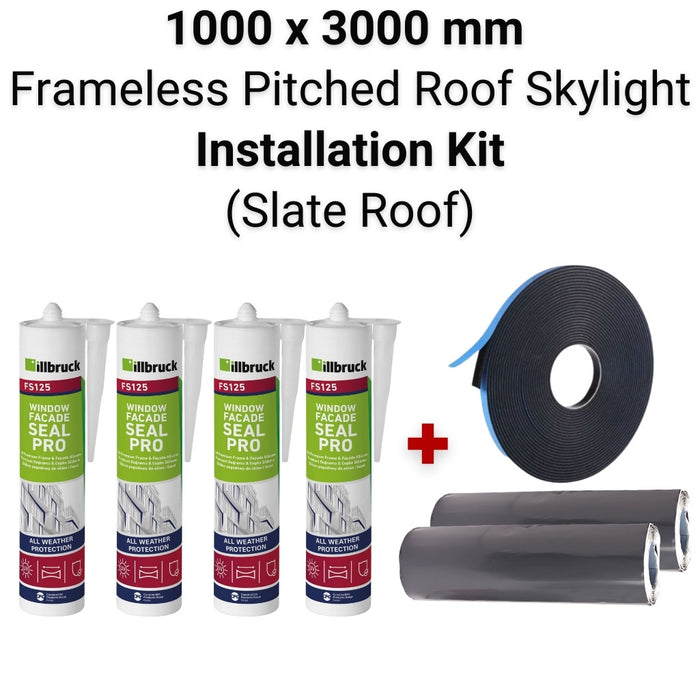 1000 x 3000 mm Pitched Roof Skylight (Slate Roof) Installation Kit.