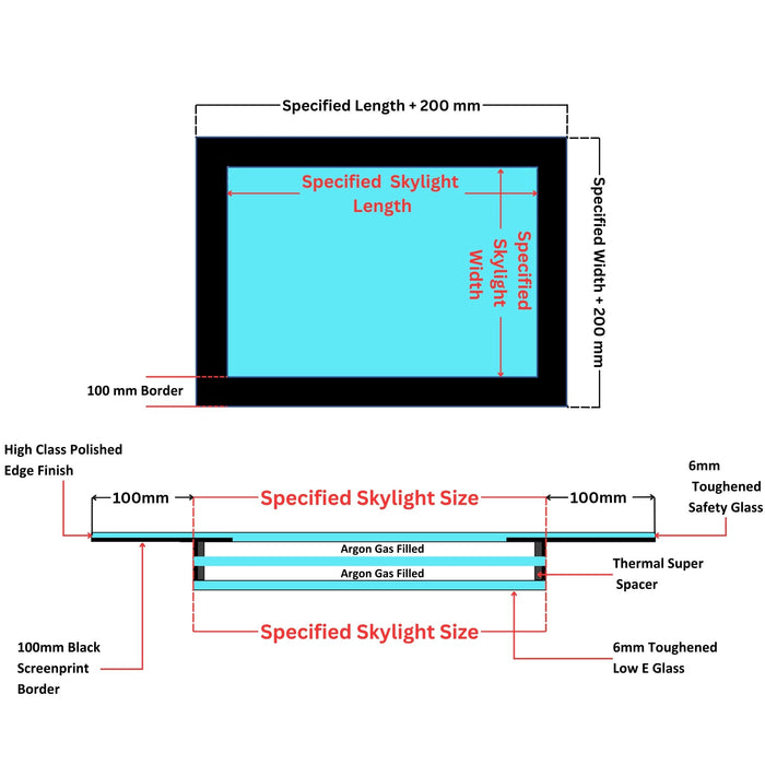 Custom Triple Glazed Frameless Skylight (Flat Roof)